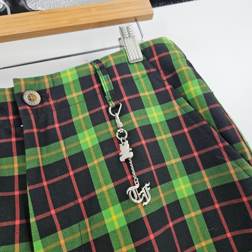 Teddy Fresh Plaid Trouser Pants Green Straight Leg Streetwear y2k Goth Size 28 - Picture 3 of 9